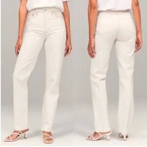 Abercrombie & Fitch Women’s The 90s Straight Ultra High Rise White Jeans 14 Long